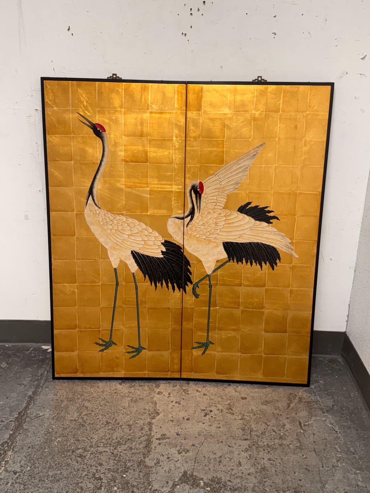 Late 20th Century Chinese Two-Panel Screen With Cranes - Thumbnail 8