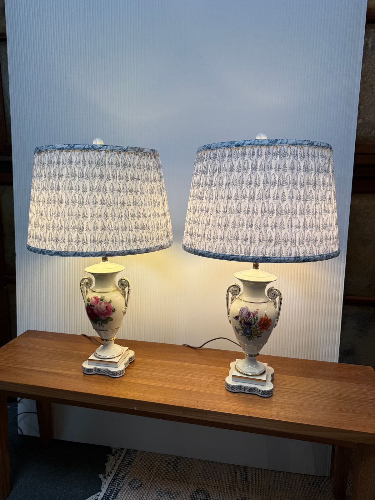 Shabby Chic Floral Urn Table Lamps, Pair - Thumbnail 3