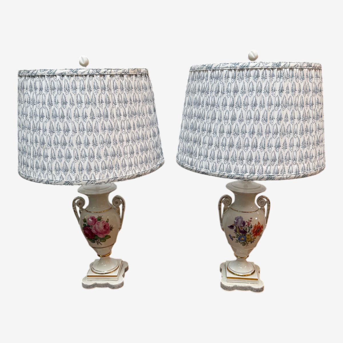 Shabby Chic Floral Urn Table Lamps, Pair - Image 1