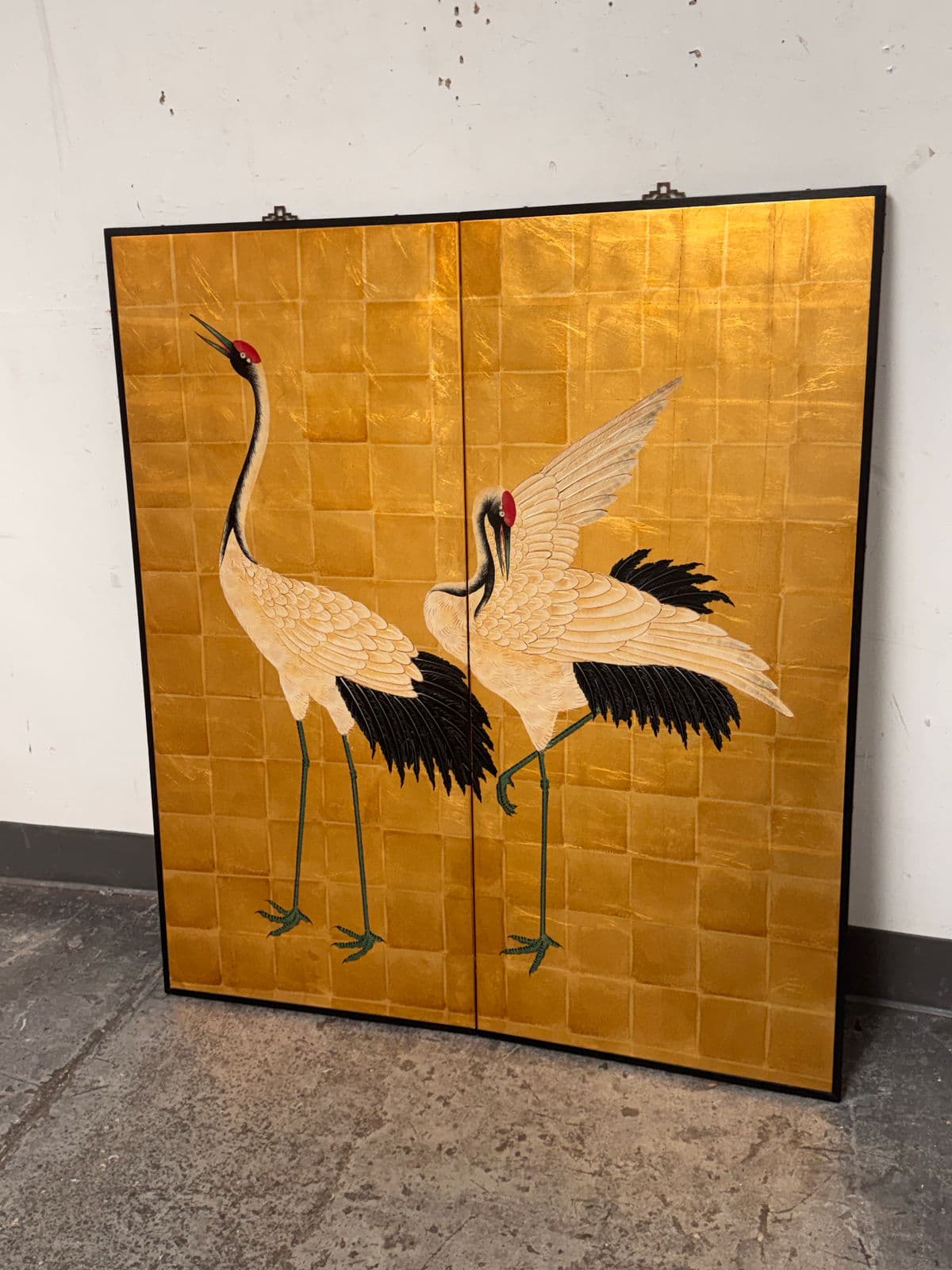 Late 20th Century Chinese Two-Panel Screen With Cranes - Thumbnail 4