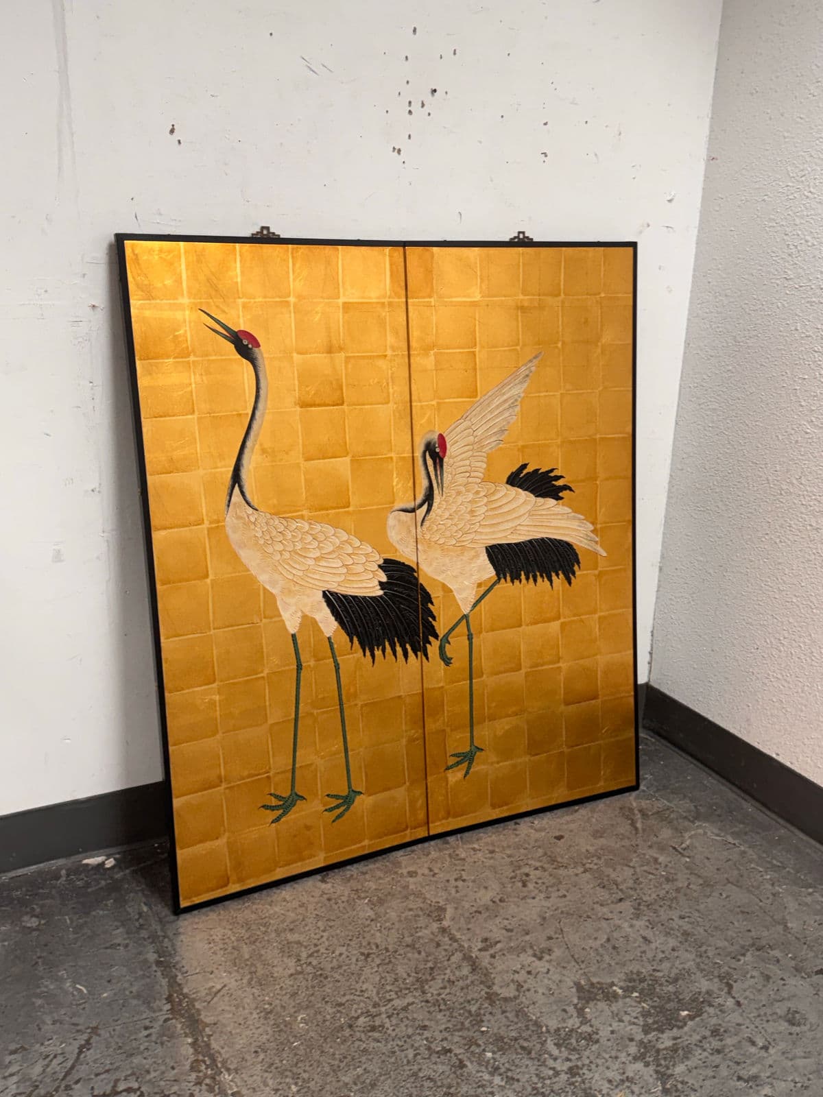 Late 20th Century Chinese Two-Panel Screen With Cranes - Thumbnail 3