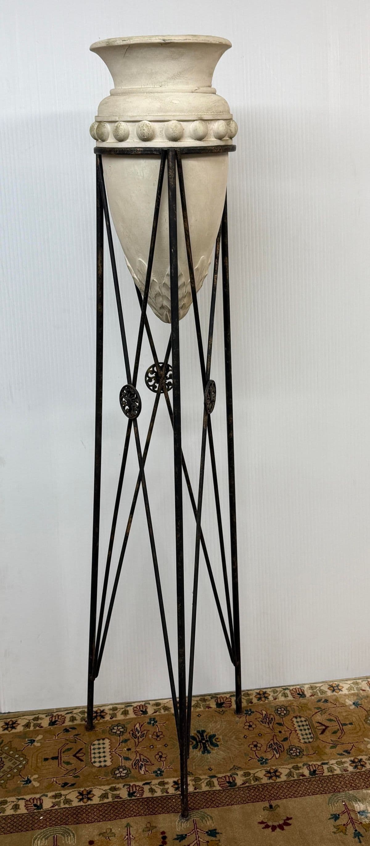 Regency Style Iron Plant Stand + Ceramic Urn, Set of Two - Thumbnail 3