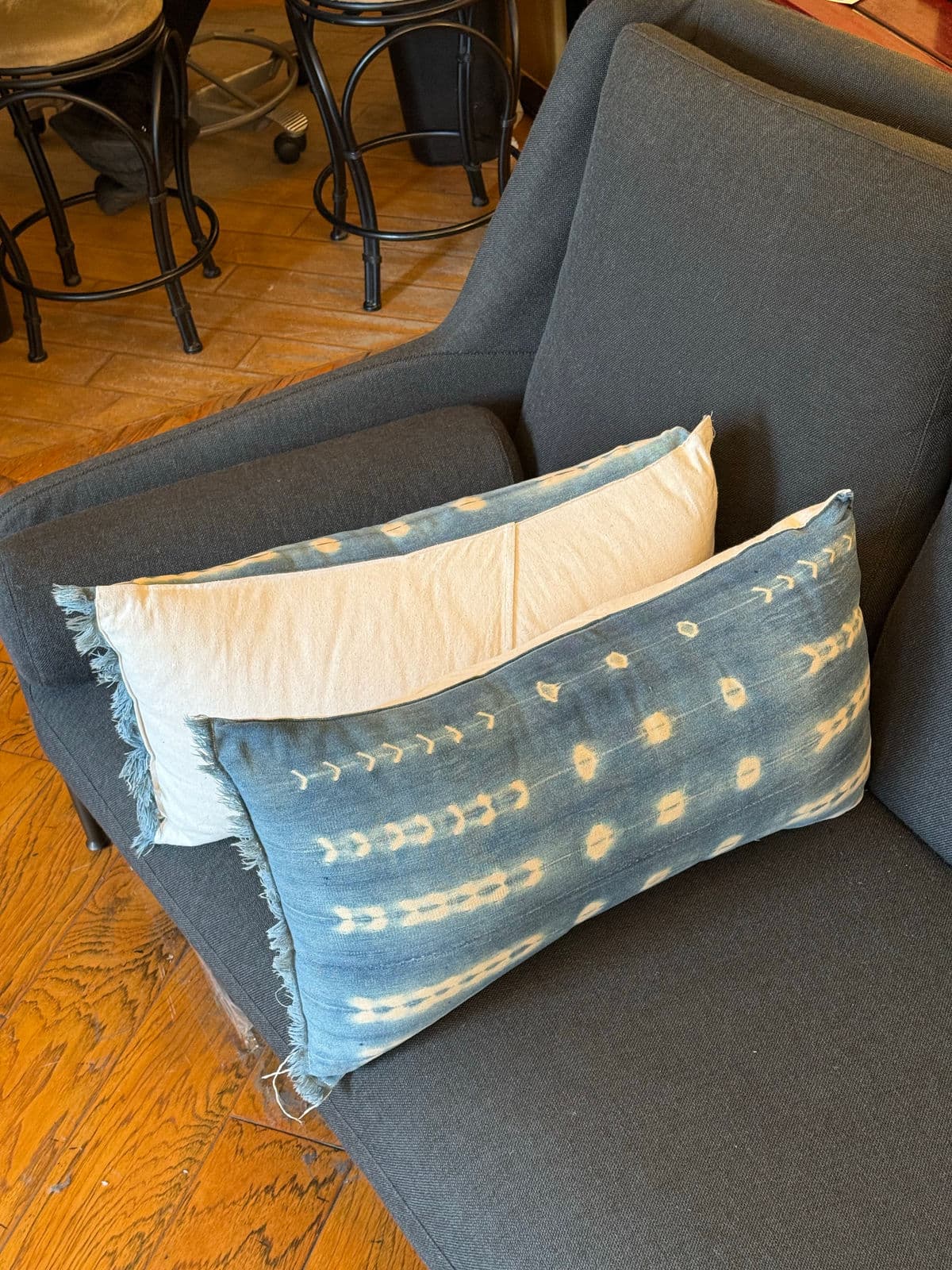 Custom Design Vintage Indigo Lumbar Pillows, Pair - Thumbnail 6