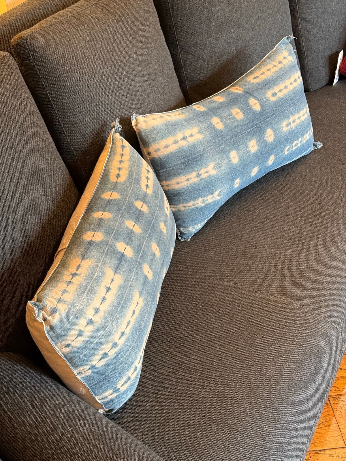 Custom Design Vintage Indigo Lumbar Pillows, Pair - Thumbnail 3