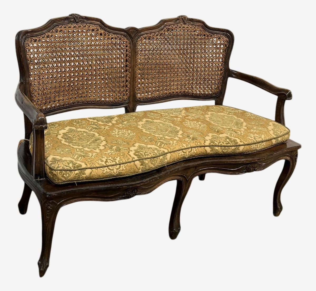 20th Century French Cane Back Sofa Bench - Image 1