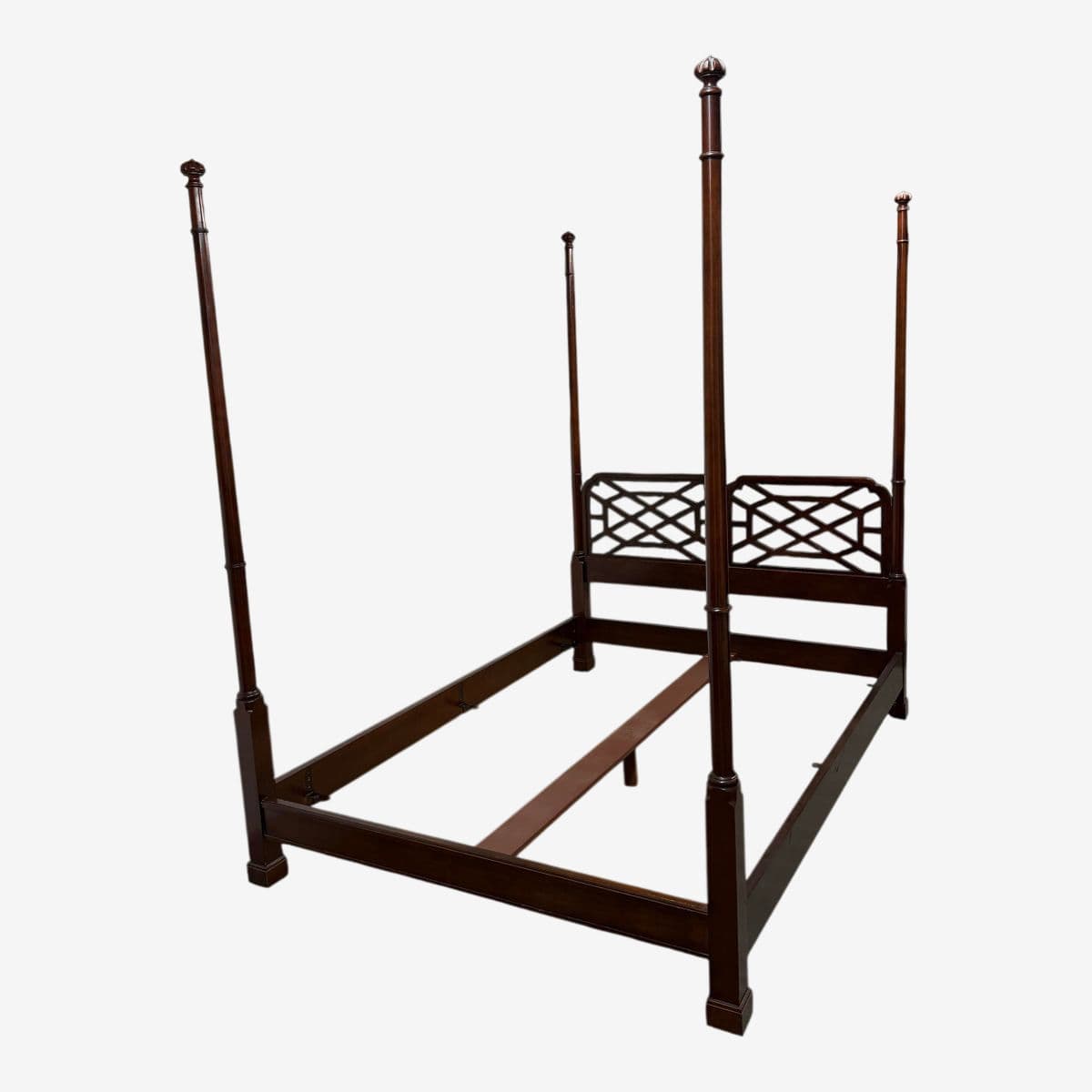 Queen Size Circa 1980's Chinese Chippendale Poster Bed Frame - Image 1