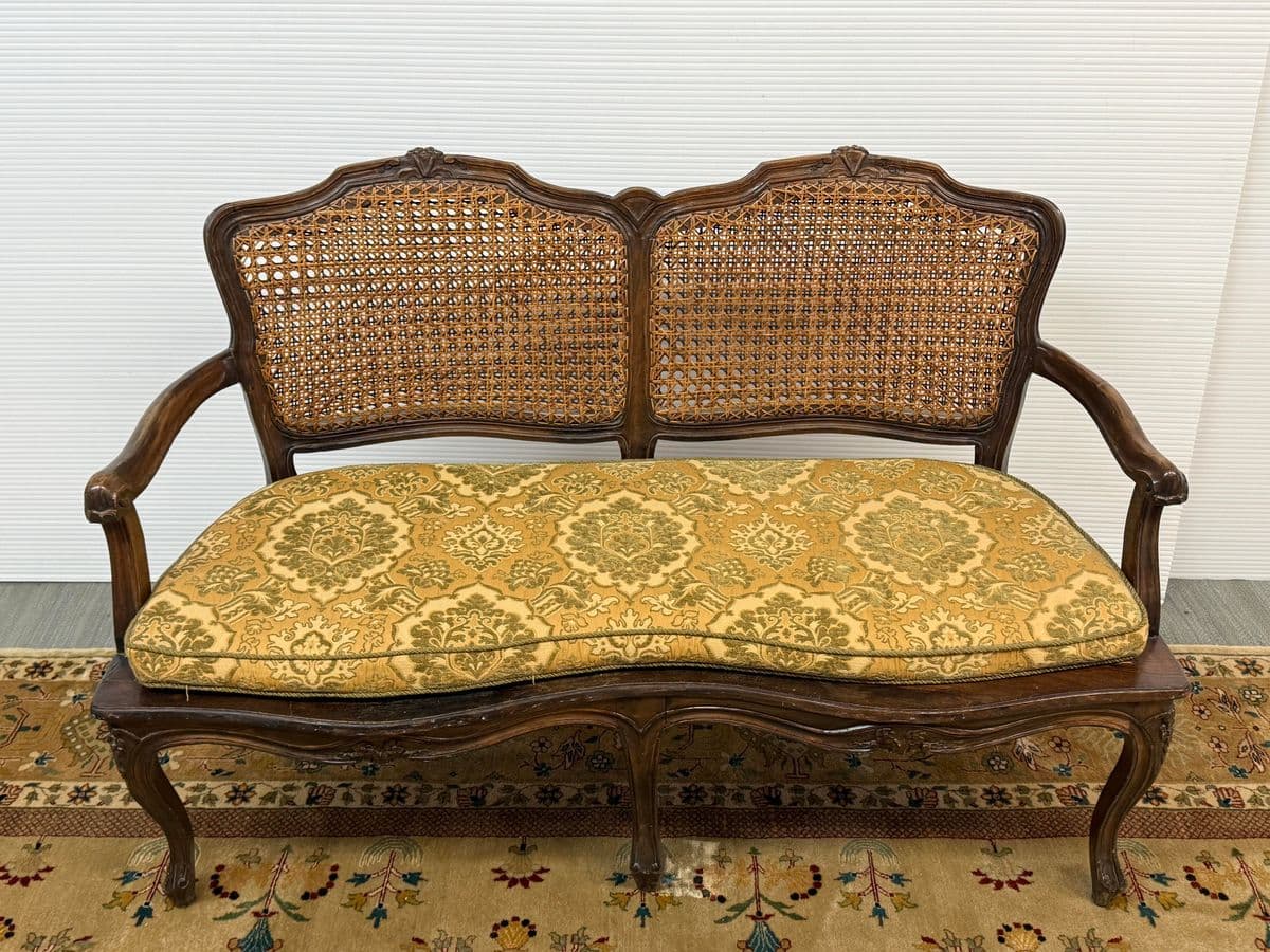 20th Century French Cane Back Sofa Bench - Thumbnail 4