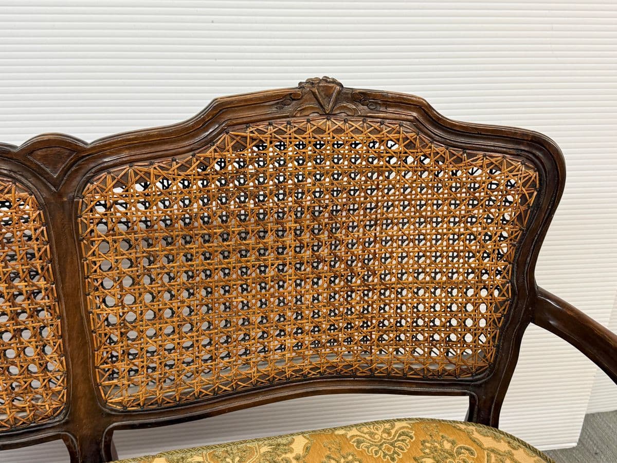 20th Century French Cane Back Sofa Bench - Thumbnail 12