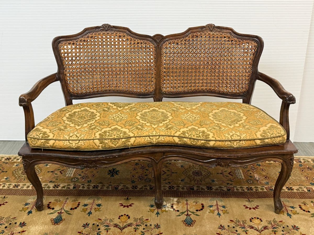 20th Century French Cane Back Sofa Bench - Thumbnail 3