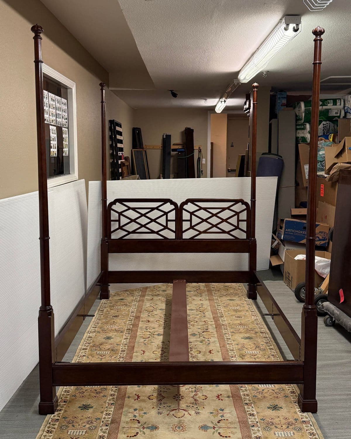 Queen Size Circa 1980's Chinese Chippendale Poster Bed Frame - Thumbnail 3