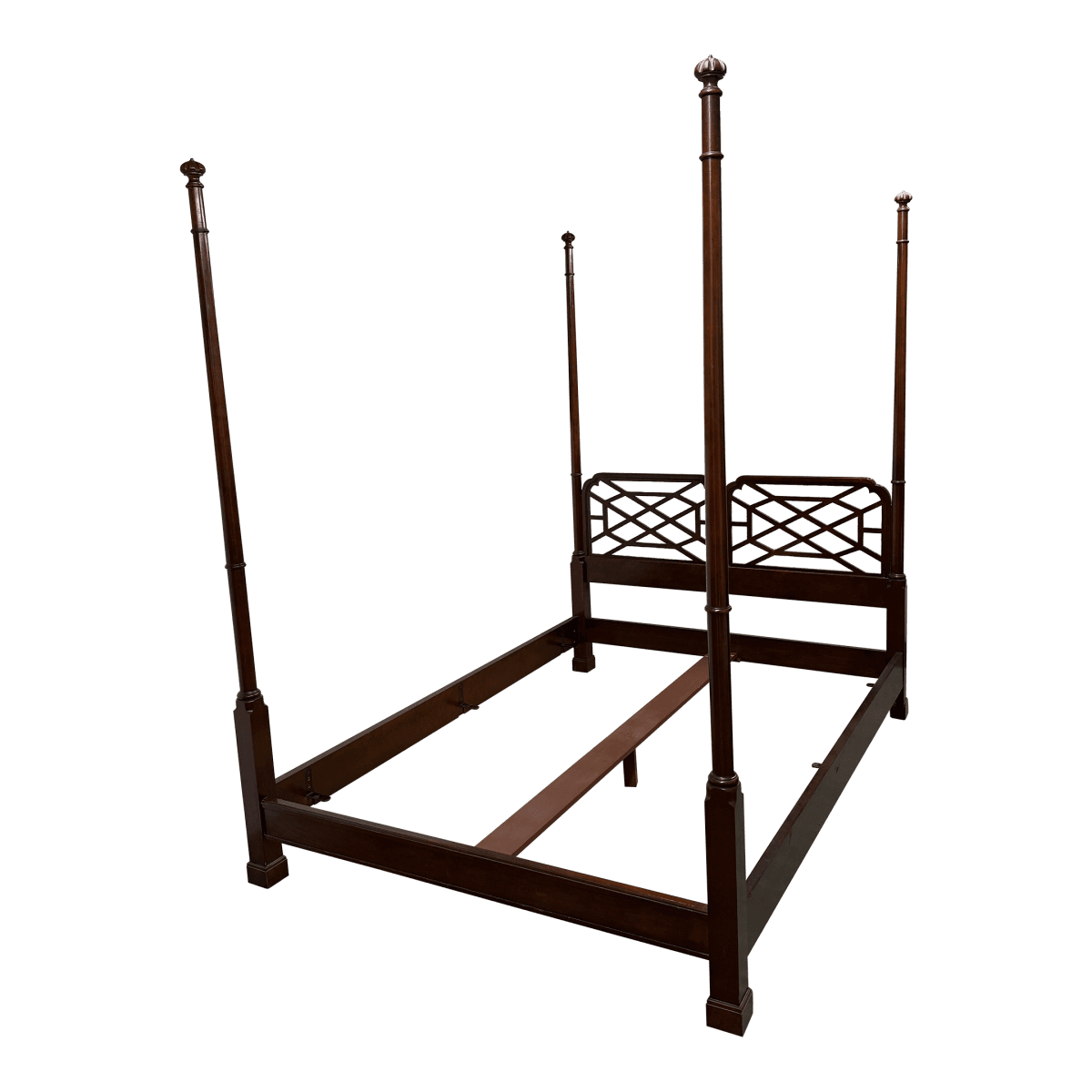 Queen Size Circa 1980's Chinese Chippendale Poster Bed Frame - Thumbnail 2