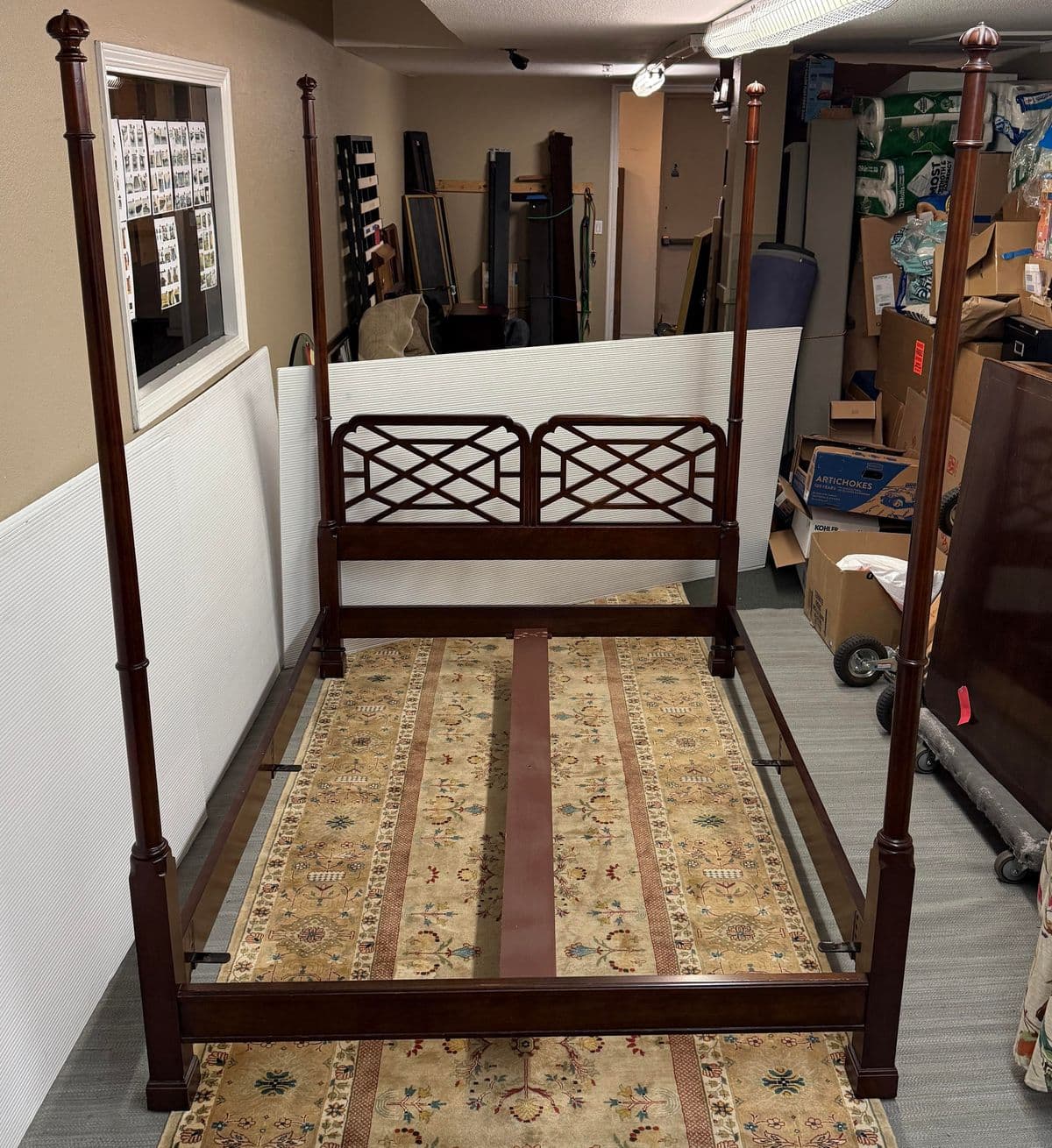 Queen Size Circa 1980's Chinese Chippendale Poster Bed Frame - Thumbnail 4