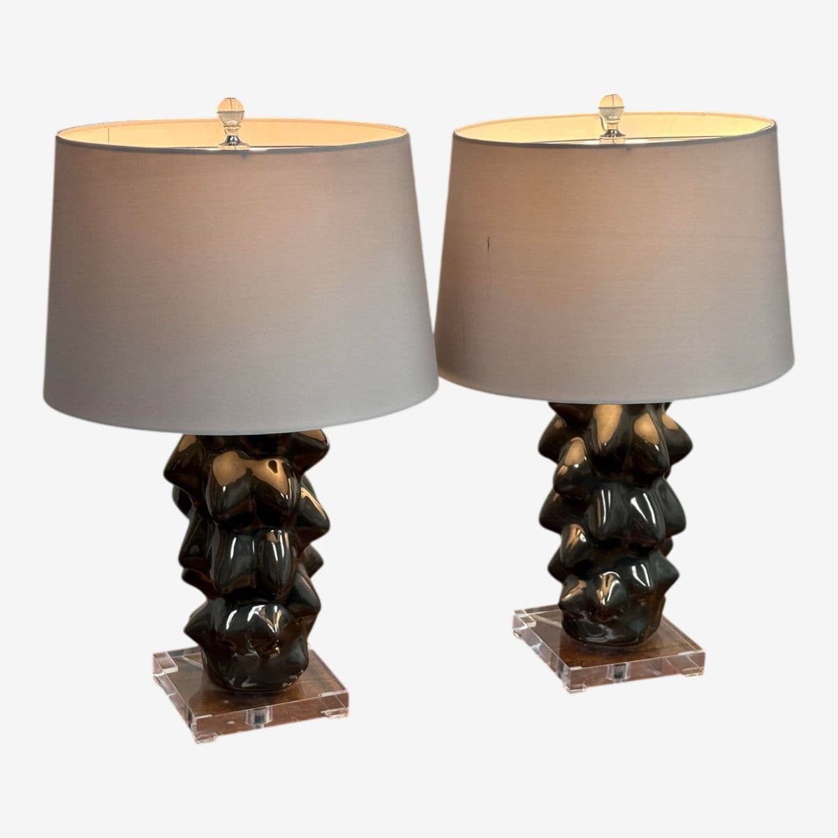 Modern Organic Meteoric Lamps, Pair - Image 1