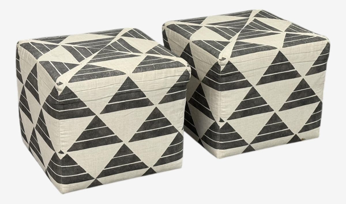 Custom Design Zak + Fox Fabric Cube Ottomans, Pair - Image 1