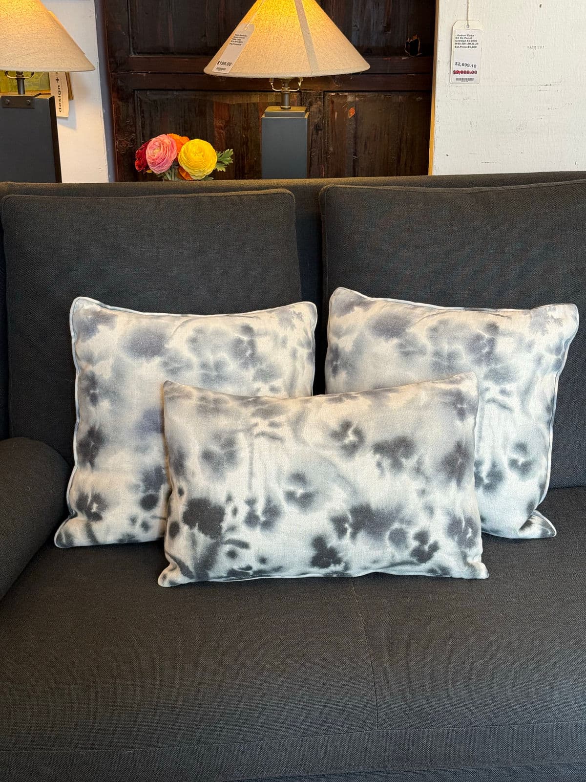 Custom Design Vintage Watercolor Floral Pillows, Set of Three - Thumbnail 3