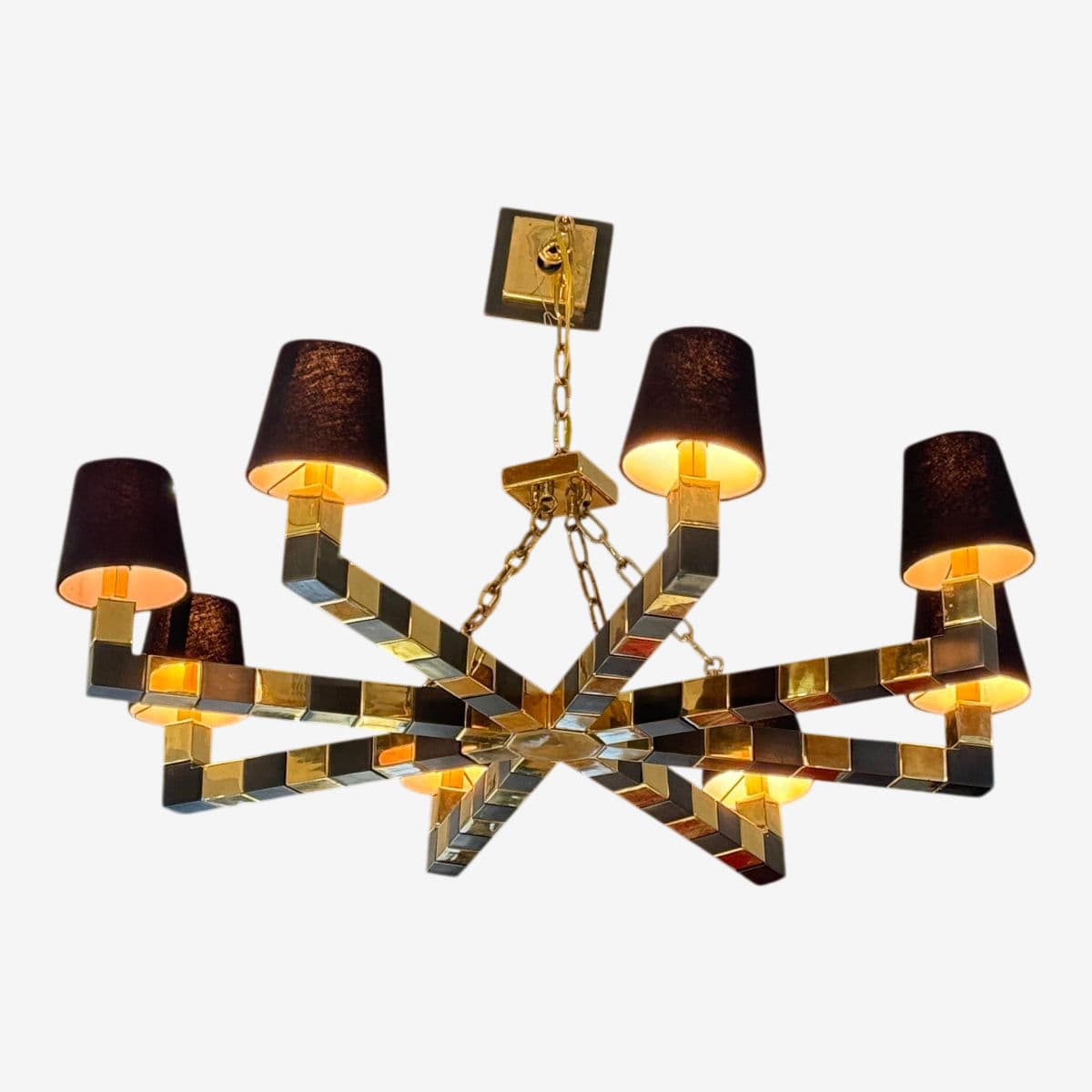 Custom Black + Gold Eight Light Chandelier - Image 1
