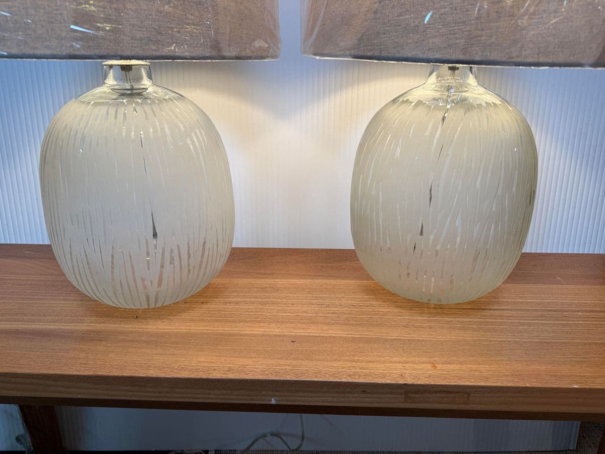 Etched Glass Table Lamps, Pair - Thumbnail 5