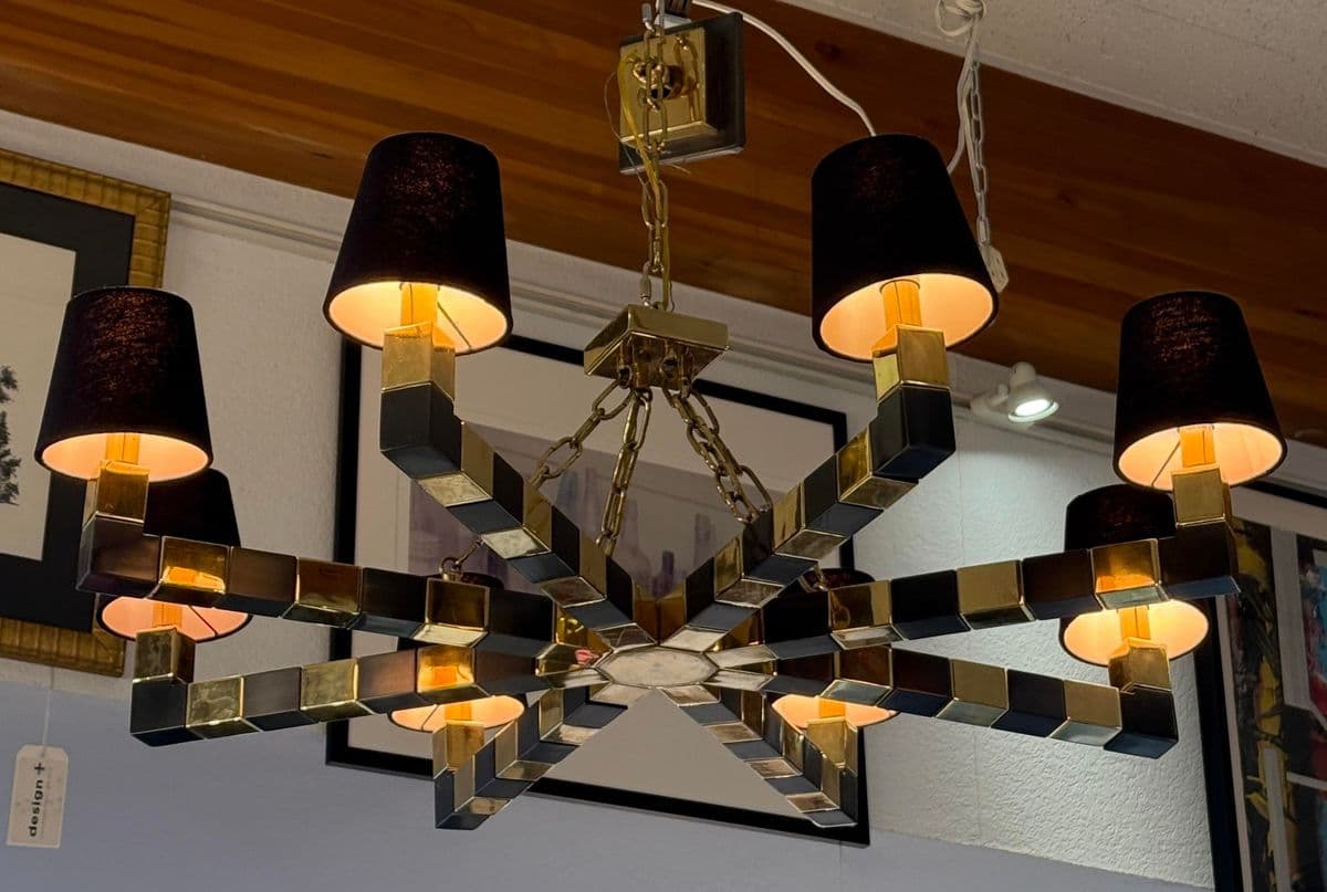 Custom Black + Gold Eight Light Chandelier - Thumbnail 3