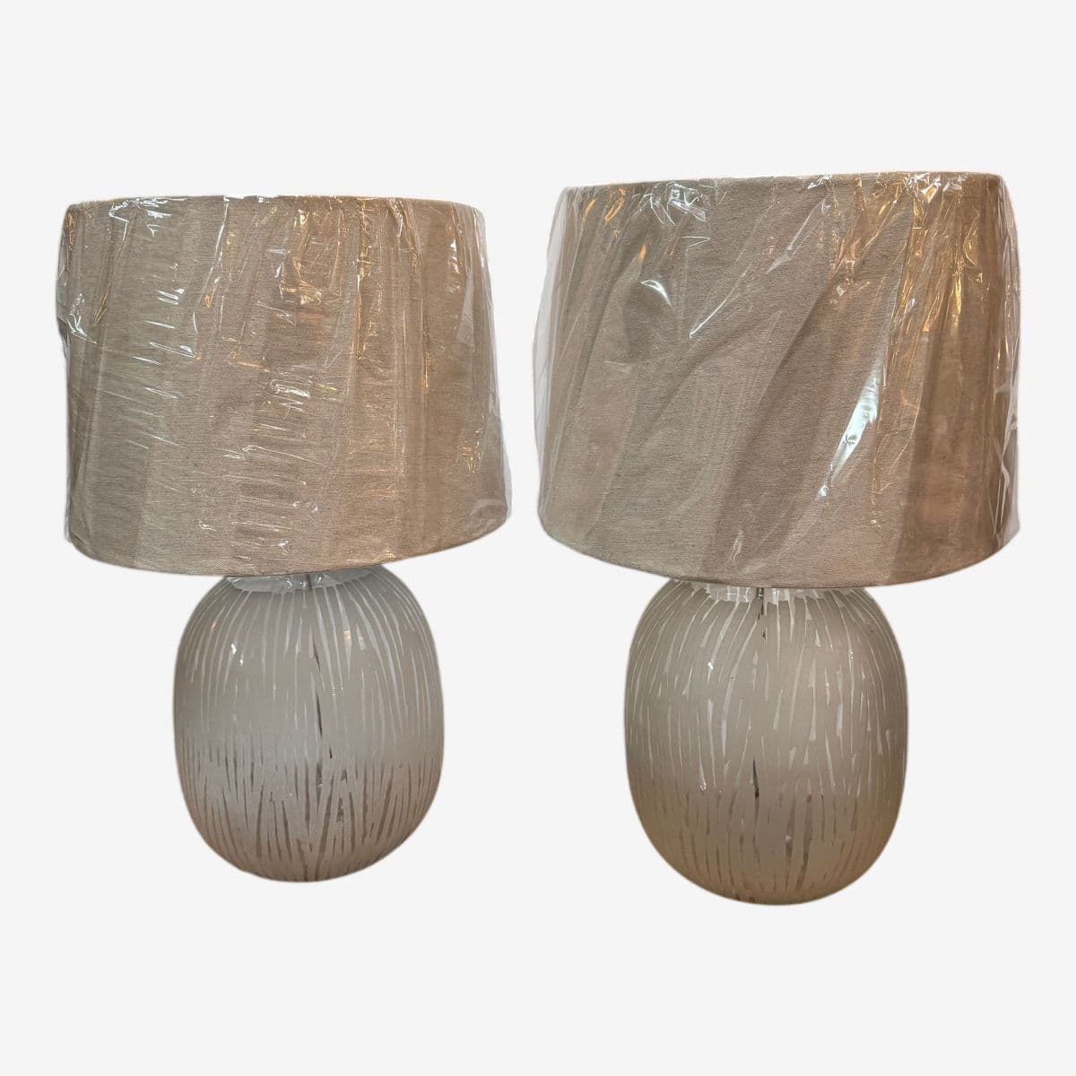 Etched Glass Table Lamps, Pair - Image 1