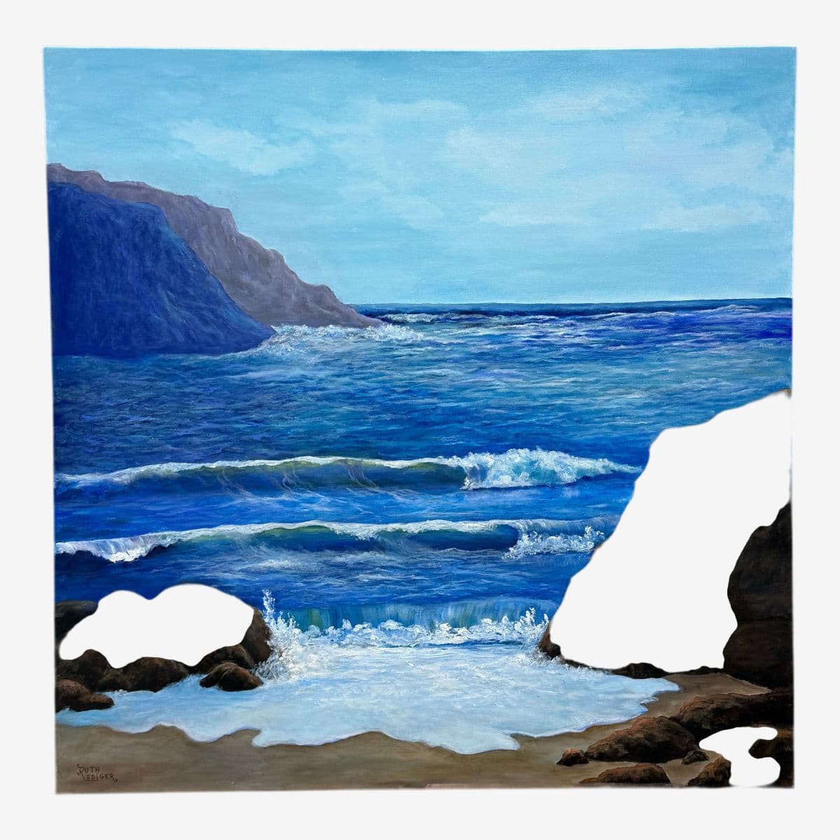 Ruth Rediger "Wavey Waves" Oil Painting, Signed - Image 1