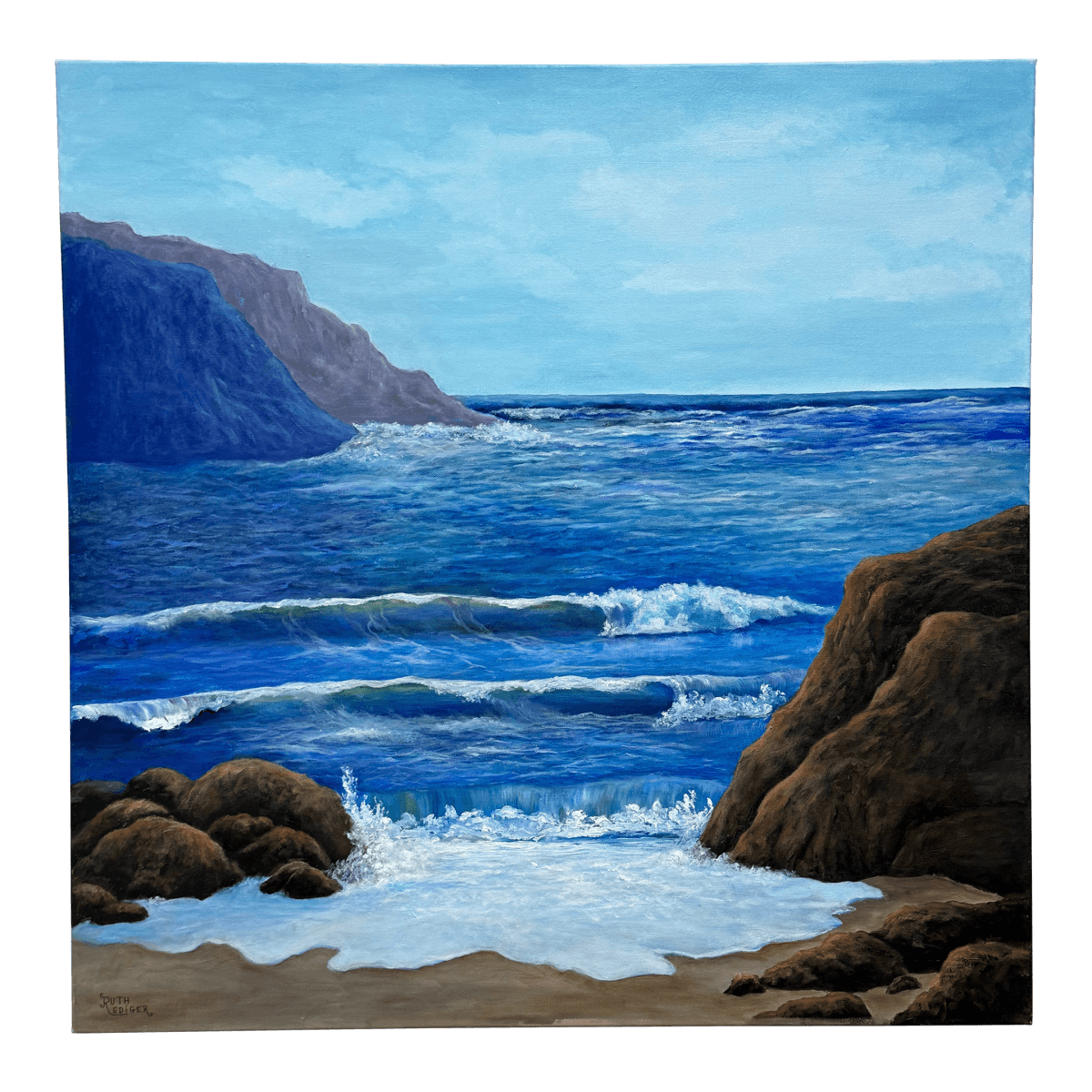 Ruth Rediger "Wavey Waves" Oil Painting, Signed - Thumbnail 2