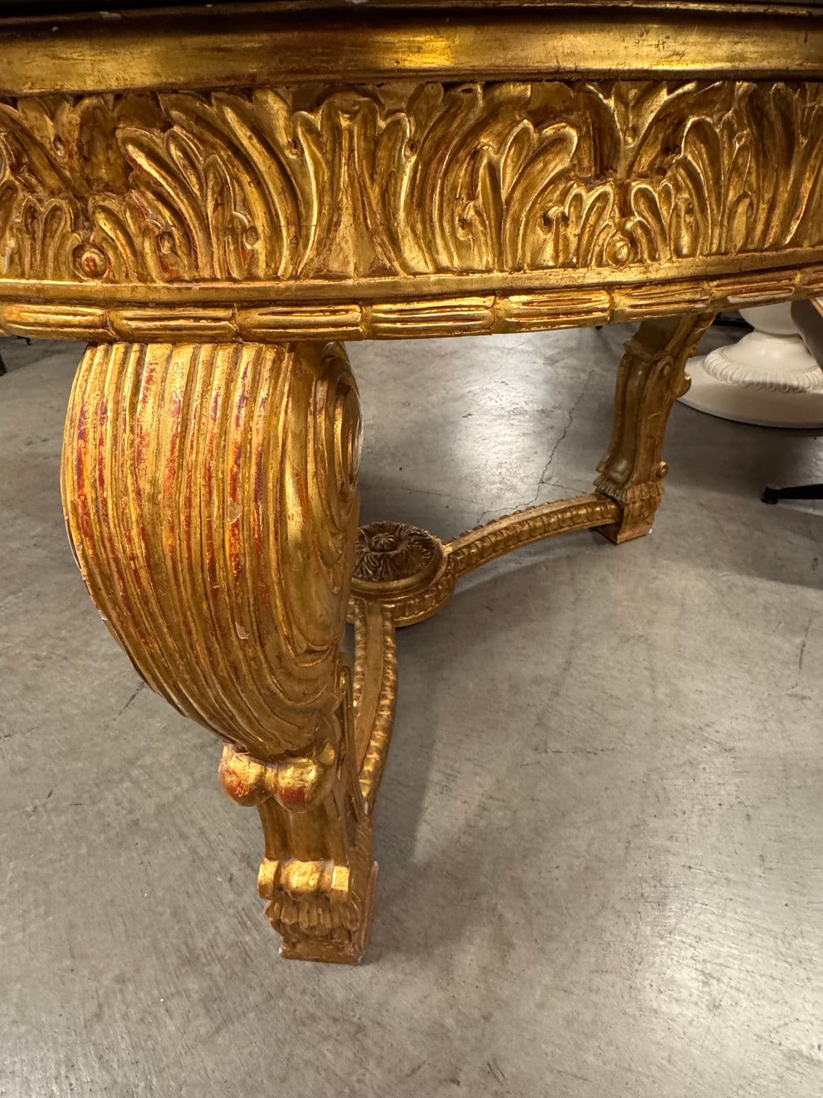 French Louis XV Style 23 K Gold Carved Wood Center Table + Marble Top - Thumbnail 9