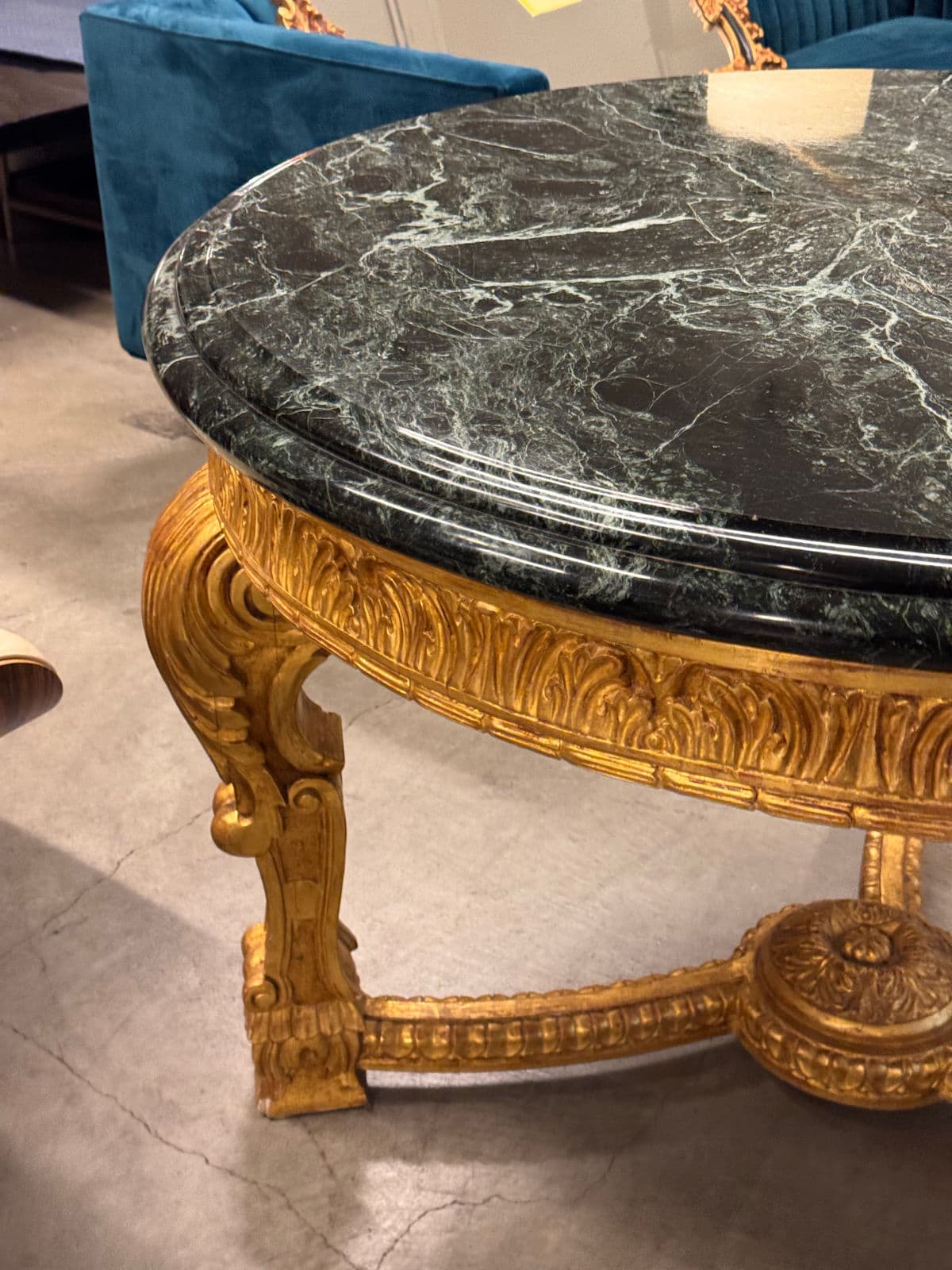 French Louis XV Style 23 K Gold Carved Wood Center Table + Marble Top - Thumbnail 6