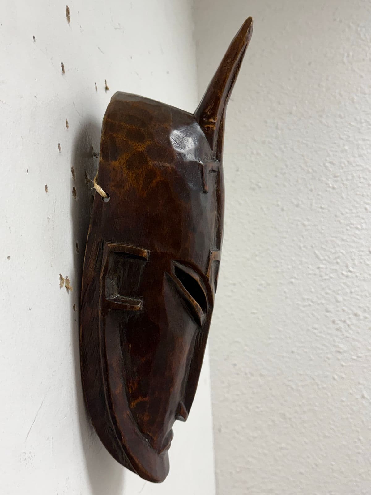 African Hand Carved Wood Wall Mask - Thumbnail 5