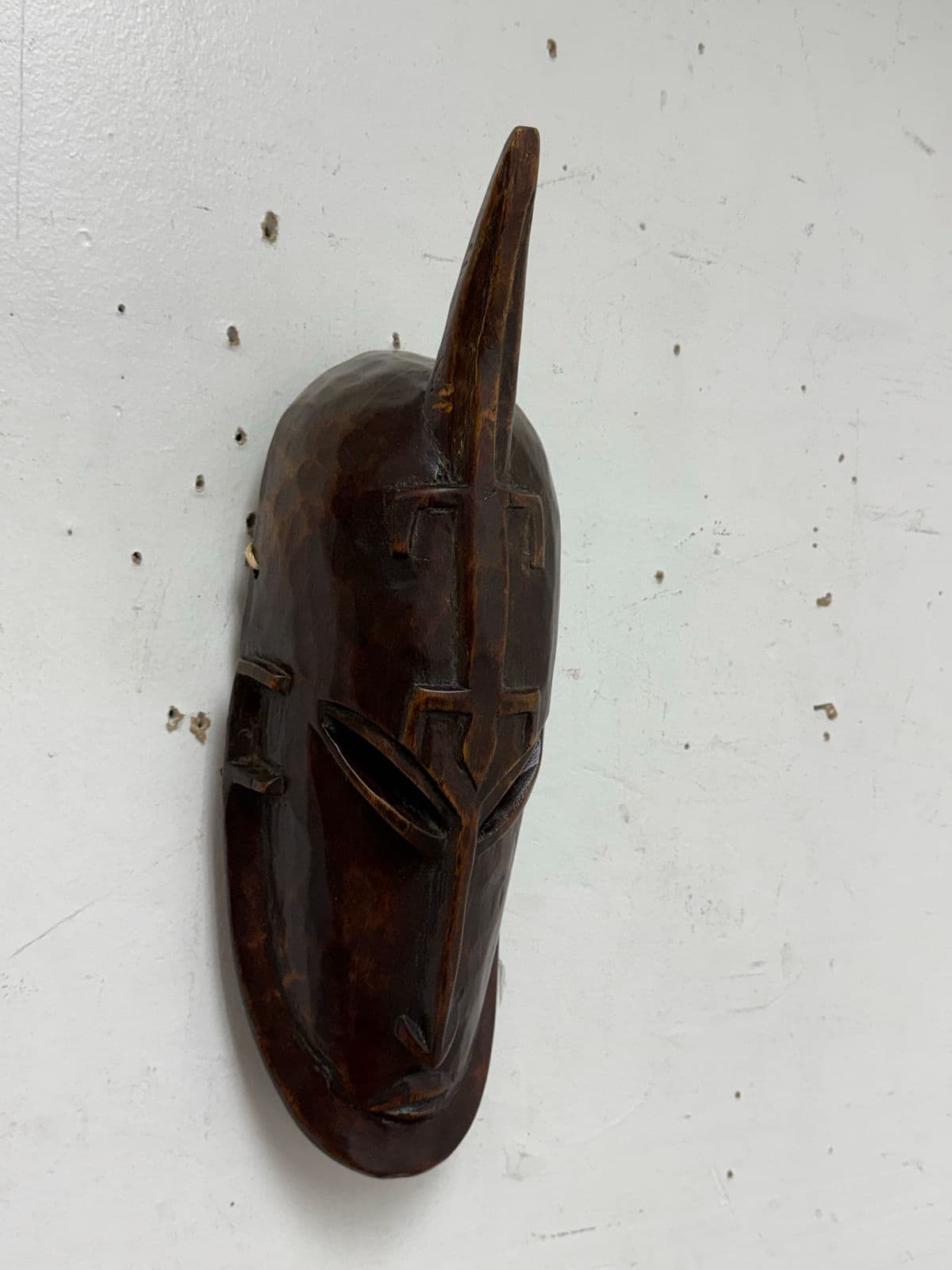 African Hand Carved Wood Wall Mask - Thumbnail 4