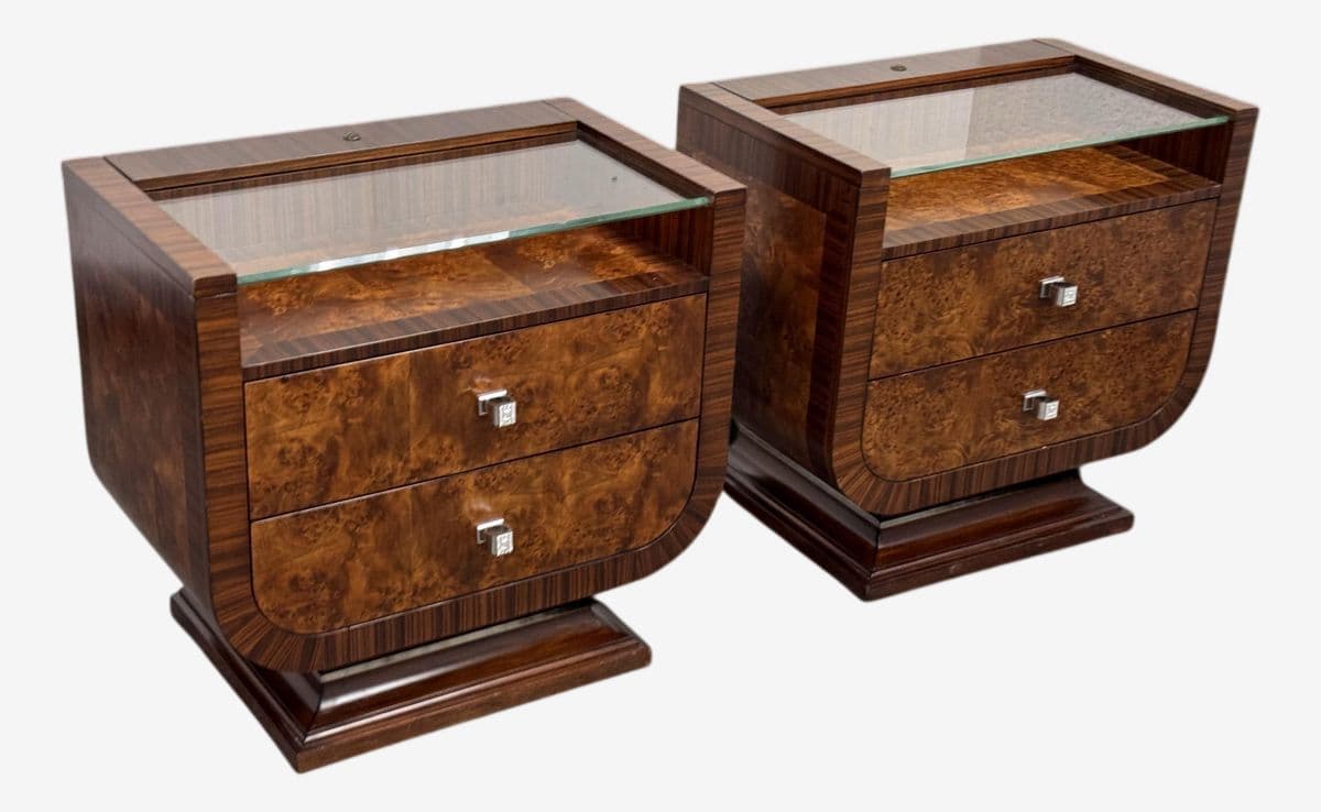 Michael Amini for Aico Cloche Nightstands, Bourbon, Pair - Image 1