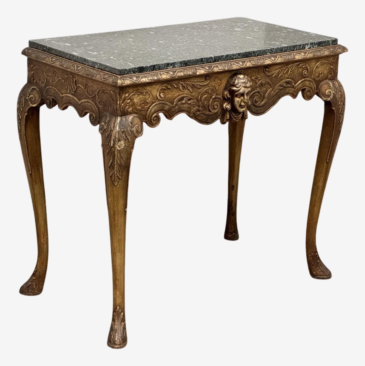 Italian Carved Giltwood Console Table + Marble Top, 19th Century - Image 1