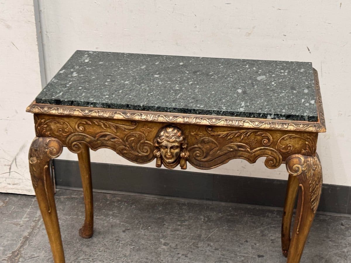 Italian Carved Giltwood Console Table + Marble Top, 19th Century - Thumbnail 10