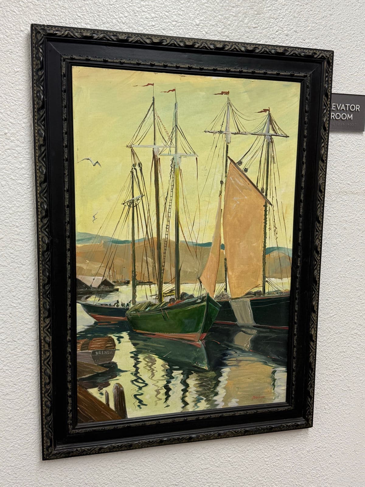 Taylor Oil Painting of Harbor Boats, Signed - Thumbnail 4