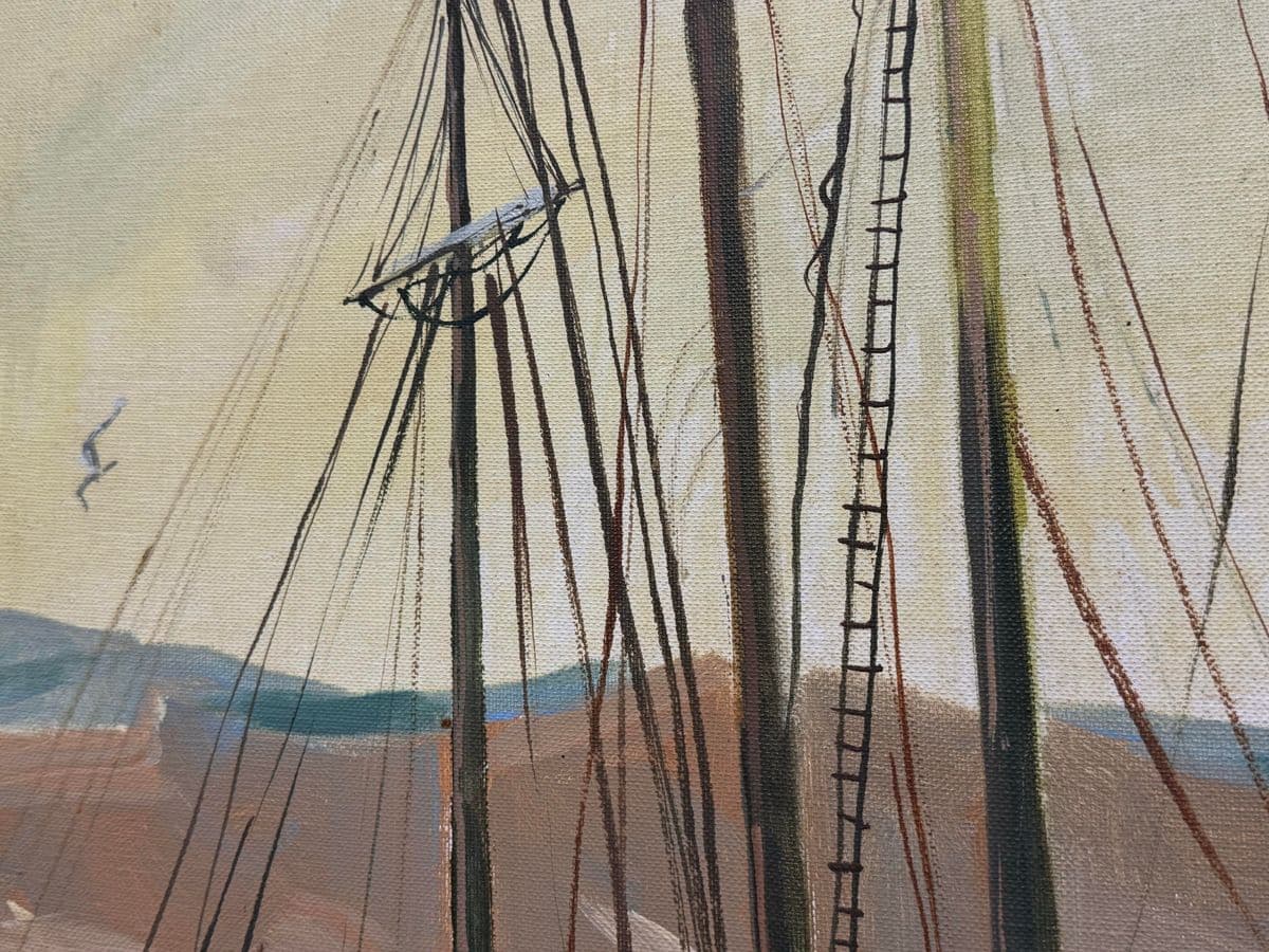 Taylor Oil Painting of Harbor Boats, Signed - Thumbnail 8