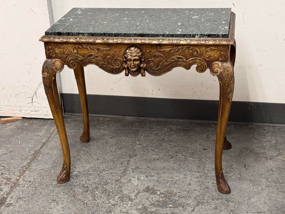 Italian Carved Giltwood Console Table + Marble Top, 19th Century - Thumbnail 3