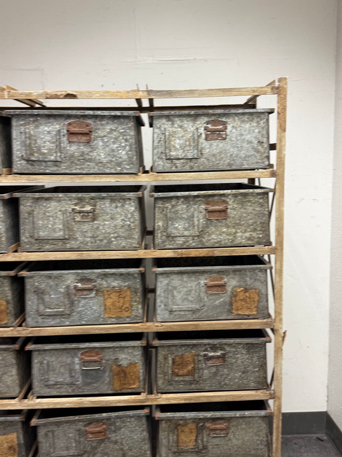 Vintage Sangham Storage Bins + Frame on Casters - Thumbnail 3