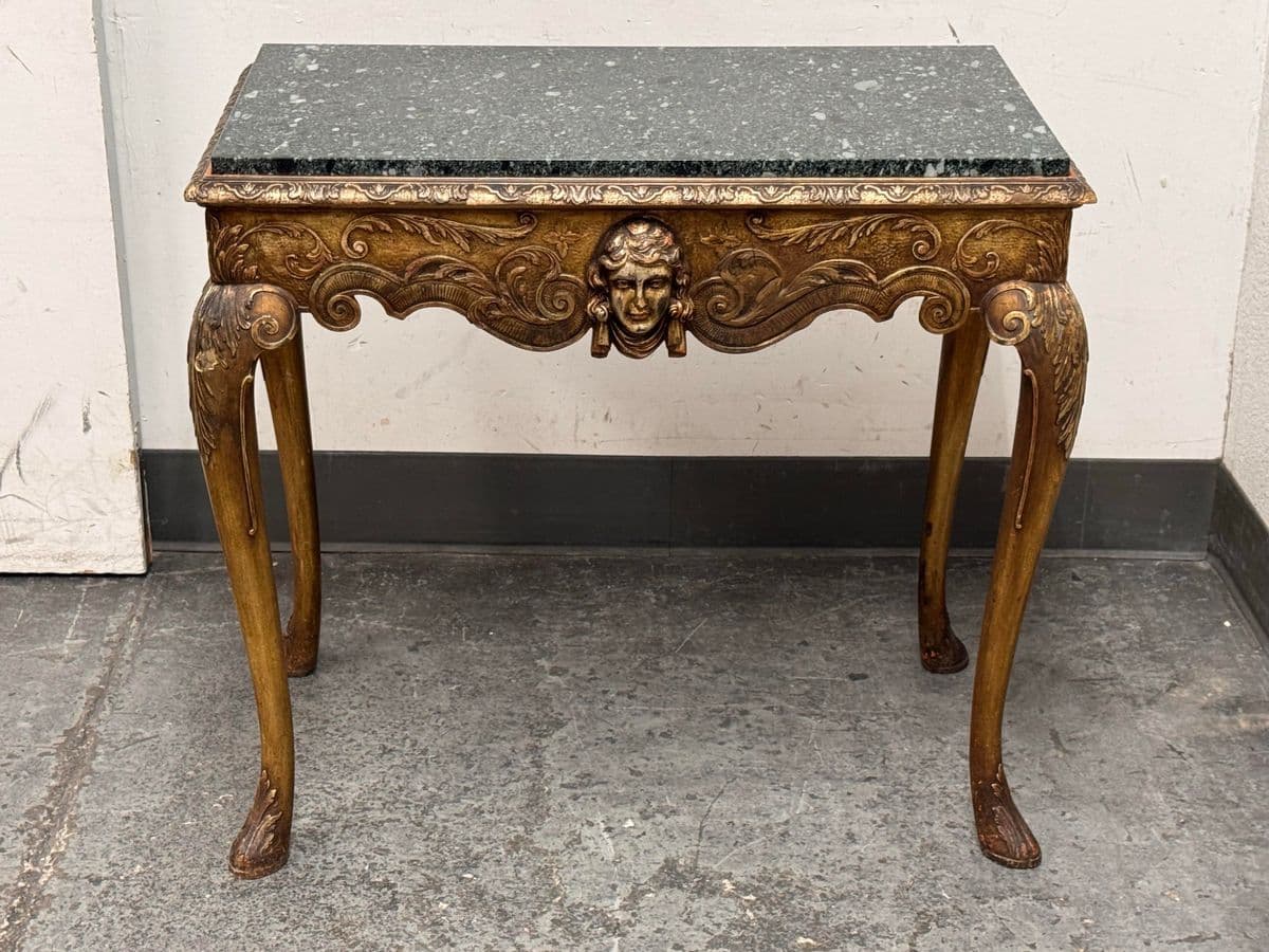 Italian Carved Giltwood Console Table + Marble Top, 19th Century - Thumbnail 13