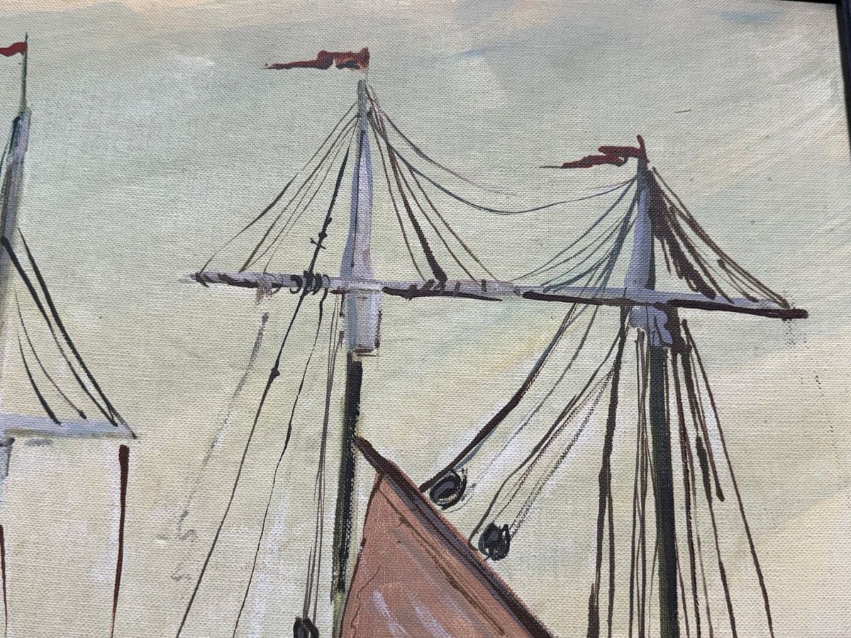 Taylor Oil Painting of Harbor Boats, Signed - Thumbnail 9