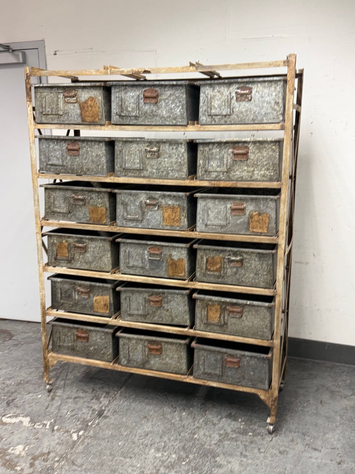 Vintage Sangham Storage Bins + Frame on Casters - Thumbnail 4