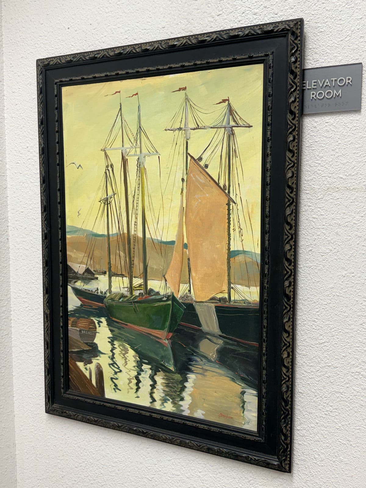 Taylor Oil Painting of Harbor Boats, Signed - Thumbnail 3