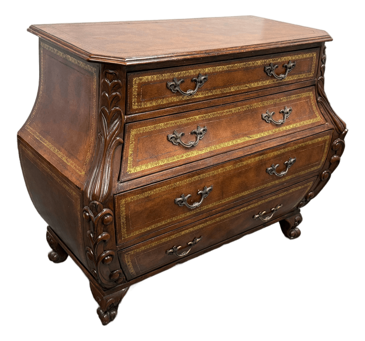 French Provincial Style Bombé Commode + Gilt Accents, Late 20th Century - Thumbnail 2
