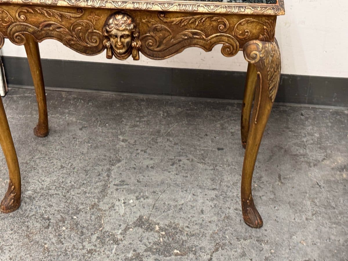 Italian Carved Giltwood Console Table + Marble Top, 19th Century - Thumbnail 11