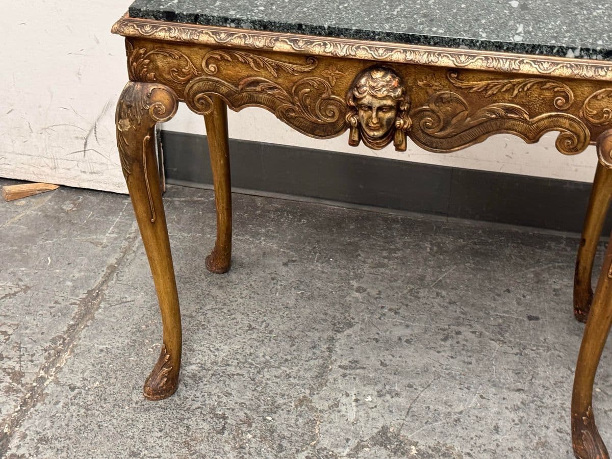 Italian Carved Giltwood Console Table + Marble Top, 19th Century - Thumbnail 12