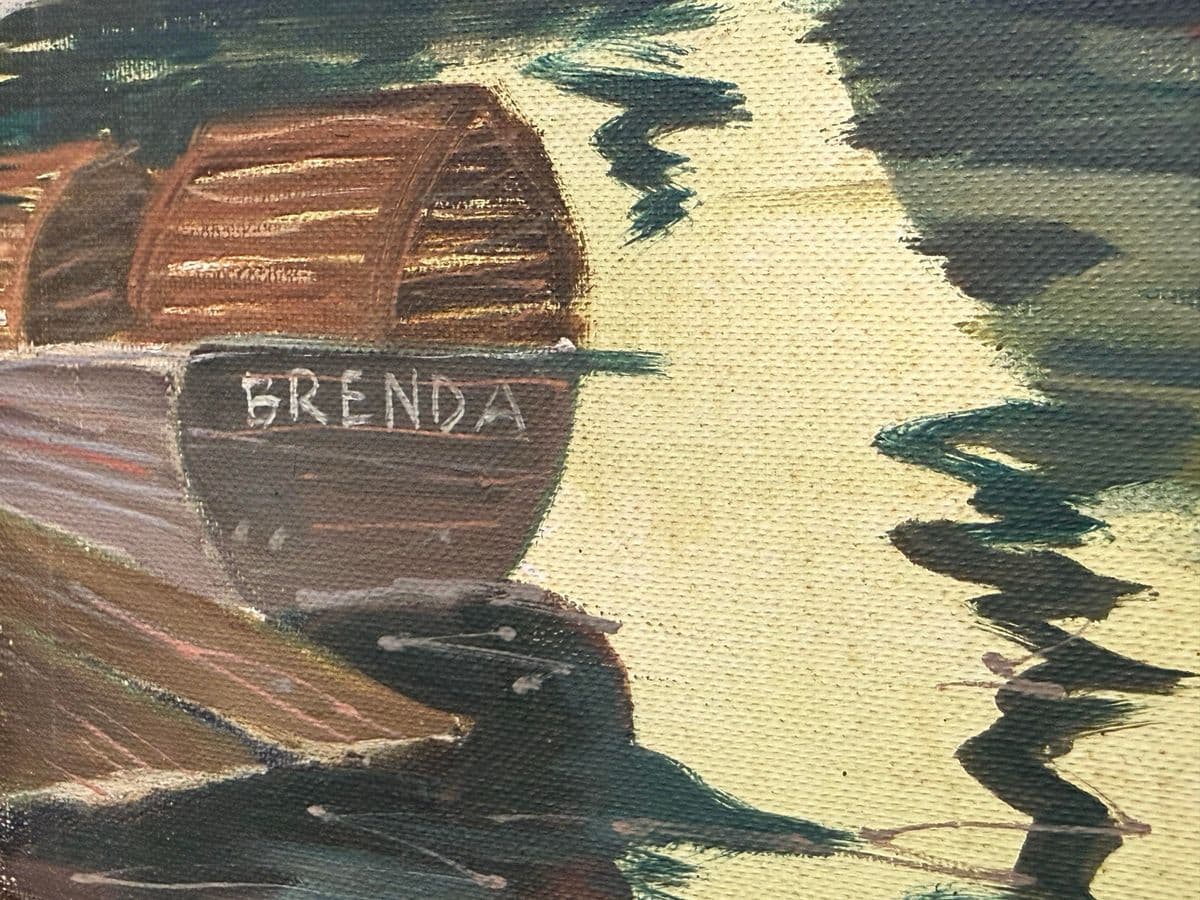 Taylor Oil Painting of Harbor Boats, Signed - Thumbnail 10