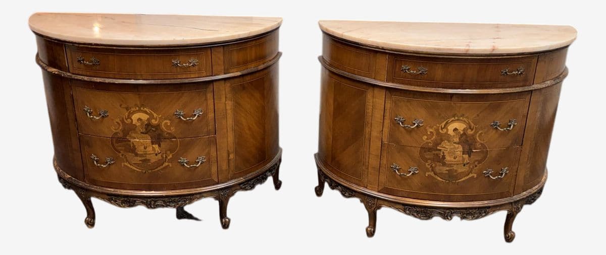 Neoclassical Semicircular Demi-Lune Commodes, Pair, 19th Century - Image 1