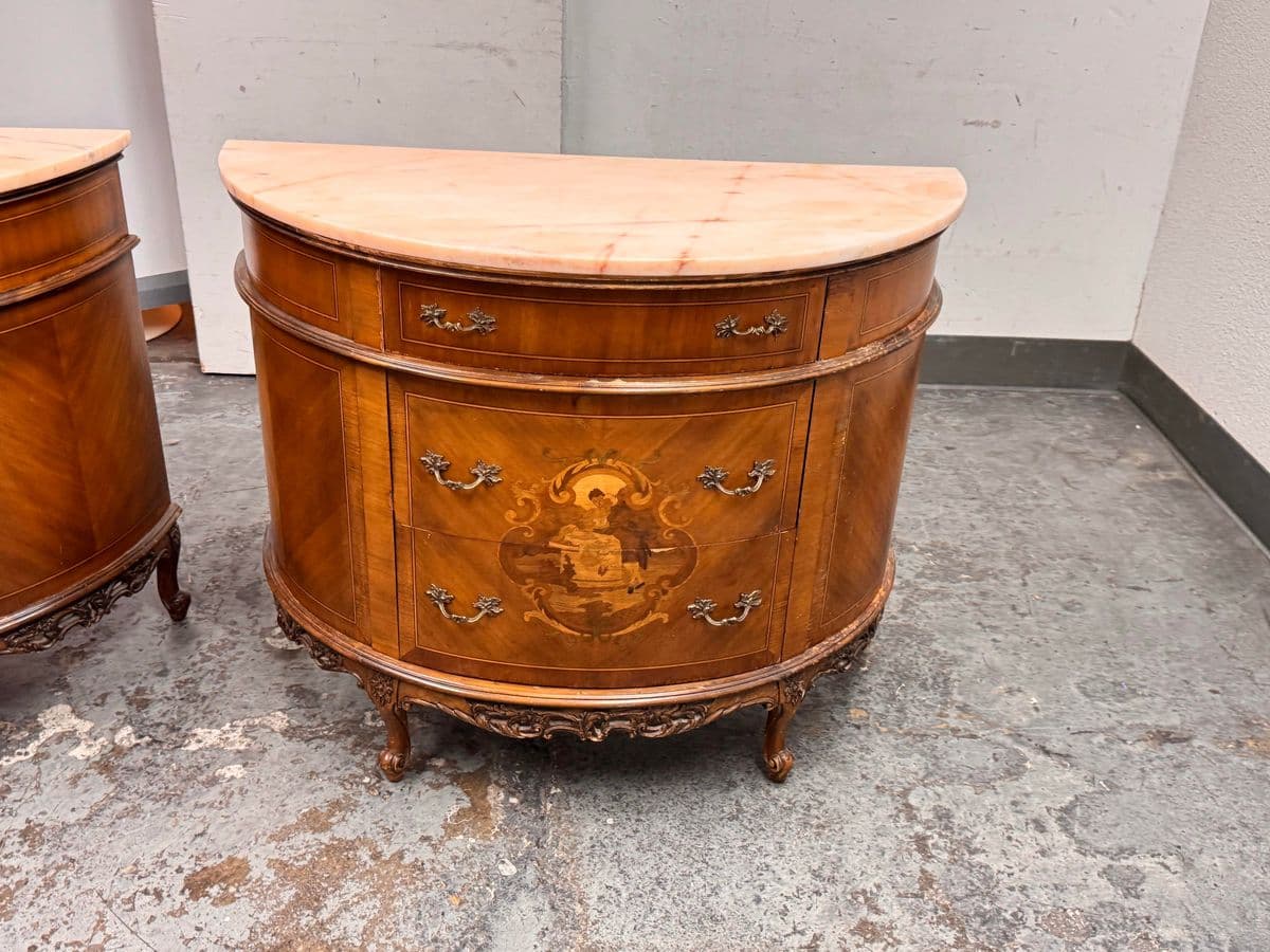 Neoclassical Semicircular Demi-Lune Commodes, Pair, 19th Century - Thumbnail 13