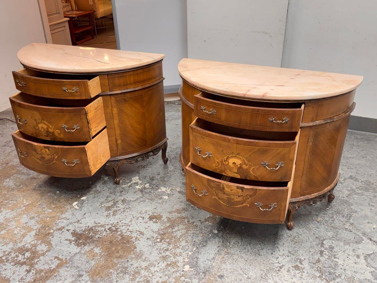 Neoclassical Semicircular Demi-Lune Commodes, Pair, 19th Century - Thumbnail 6