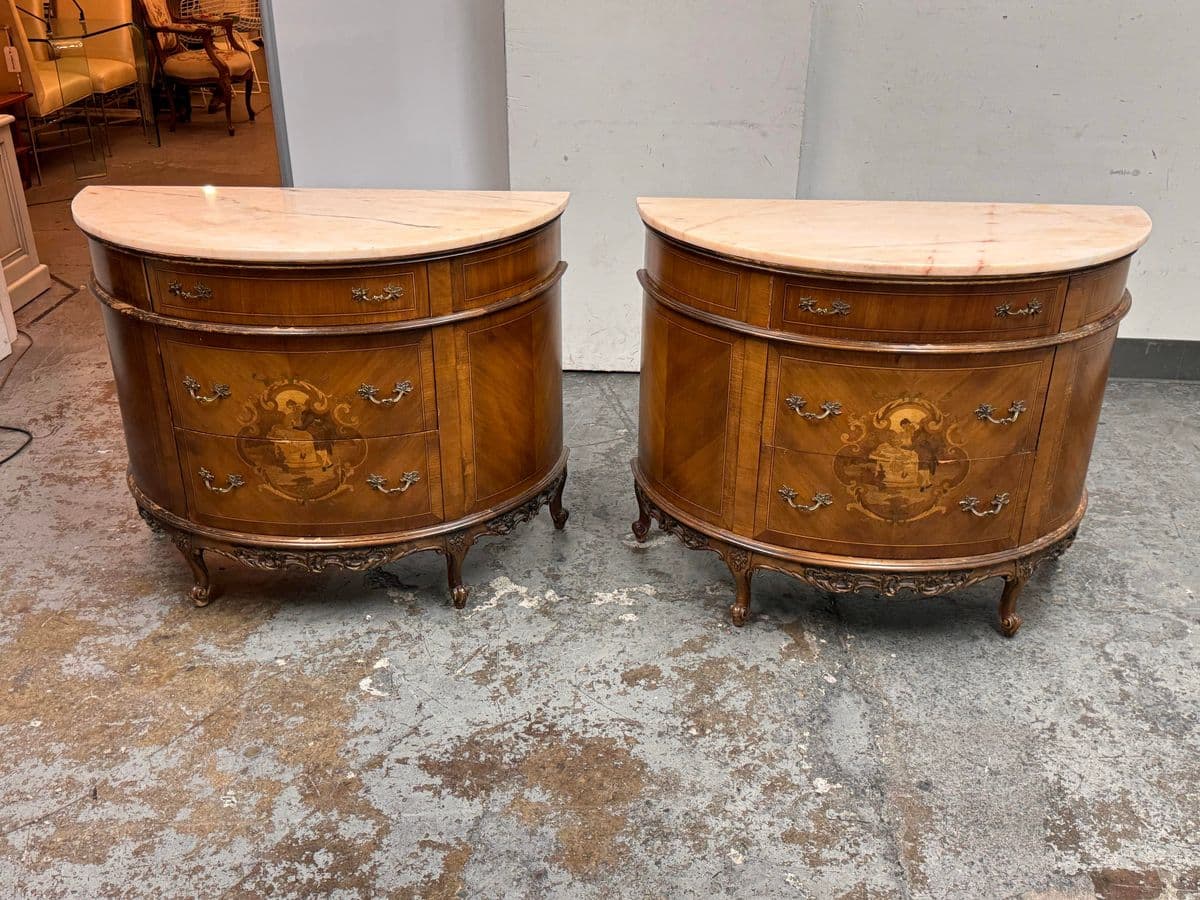 Neoclassical Semicircular Demi-Lune Commodes, Pair, 19th Century - Thumbnail 9