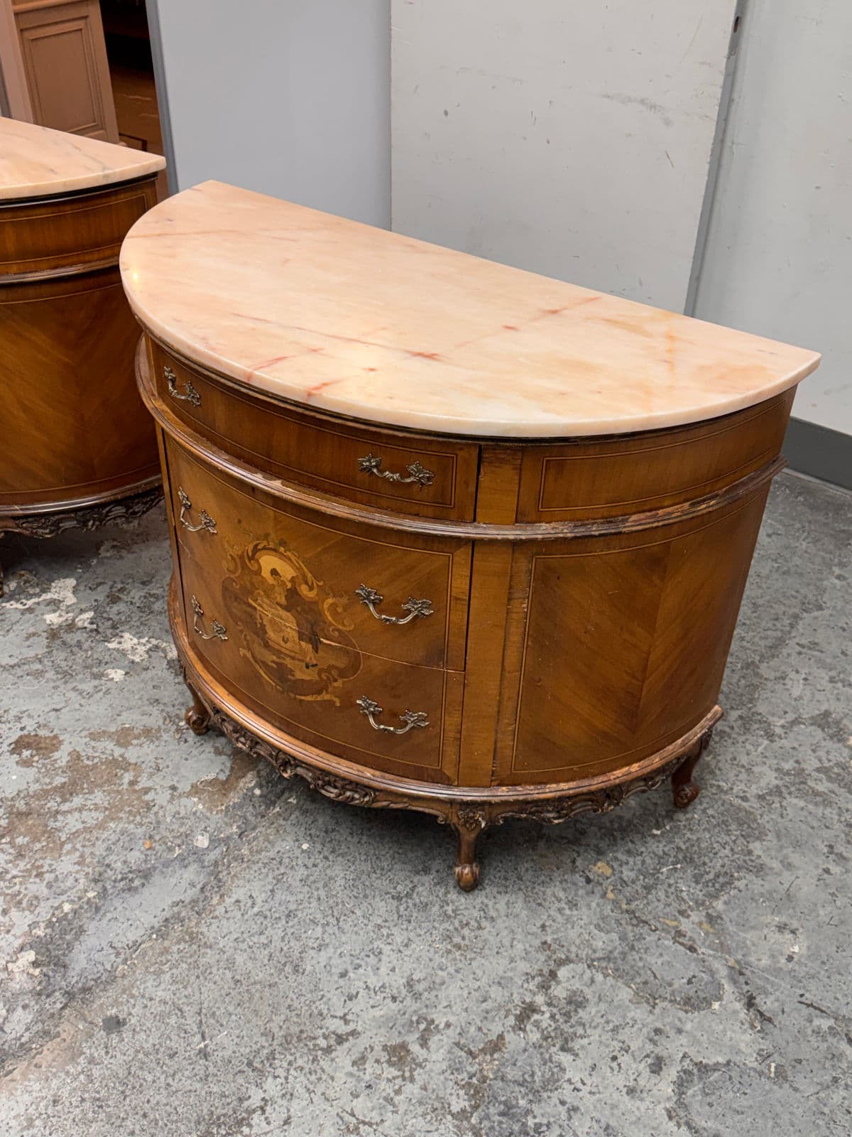 Neoclassical Semicircular Demi-Lune Commodes, Pair, 19th Century - Thumbnail 8