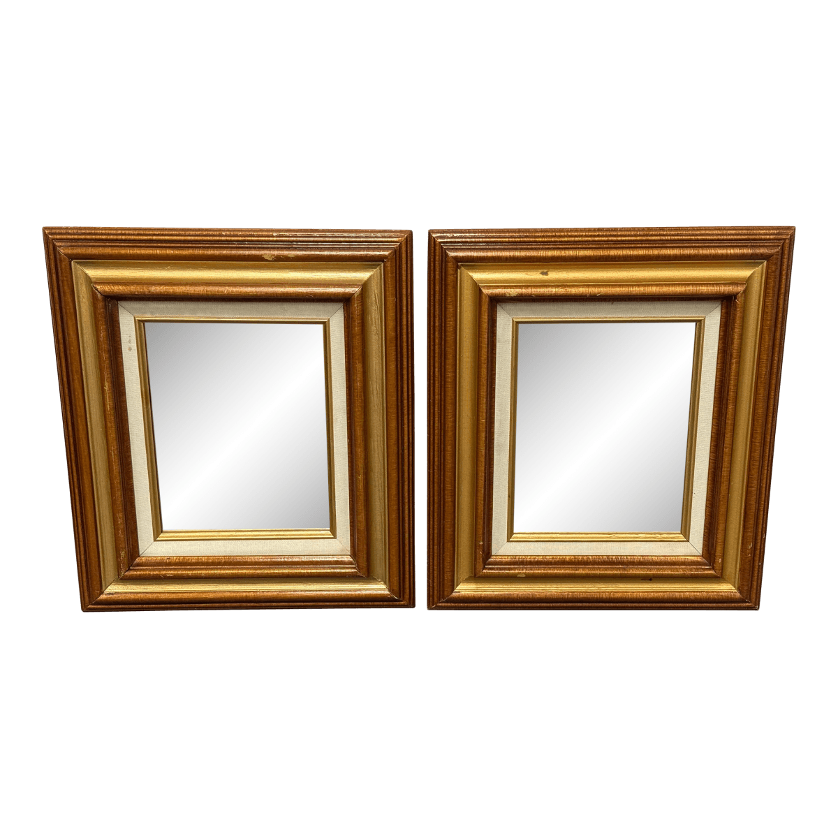 Vintage Square Giltwood Wall Mirrors, 20th Century, Pair - Thumbnail 2